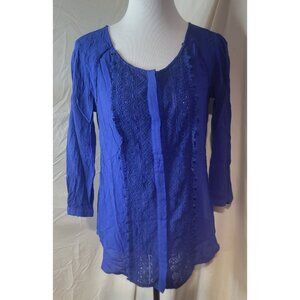 Anthropologie Maeve Top Women’s Size 4 Blue Crochet Embroidered Boho Blouse